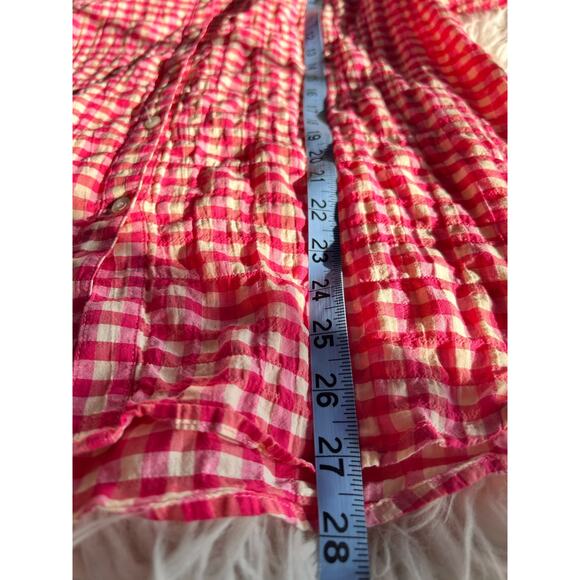 J. McLaughlin Women's Gingham Lois Crinkle Button-Up Shirt Top Pink Size Medium - Picture 10 of 10